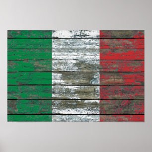 Poster Le drapeau italien sur le bois rugueux embarque