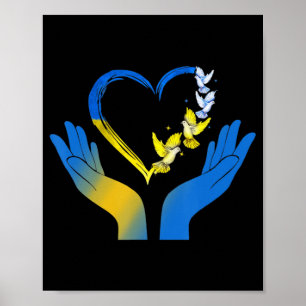 Poster Le Drapeau Ukrainien Dove Ukraine Coeur Mains