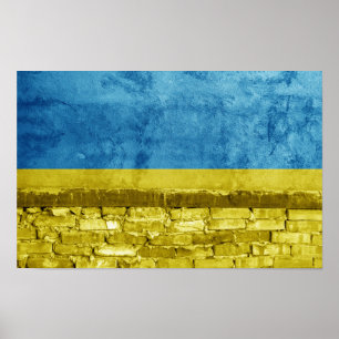 Poster Le drapeau ukrainien sur le mur
