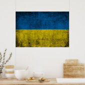 Poster Le drapeau ukrainien sur le mur (Cuisine)