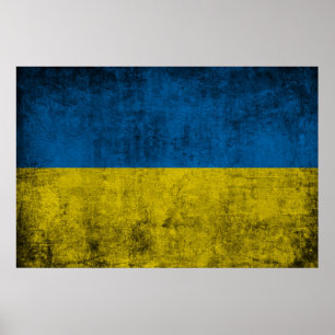 Poster Le drapeau ukrainien sur le mur