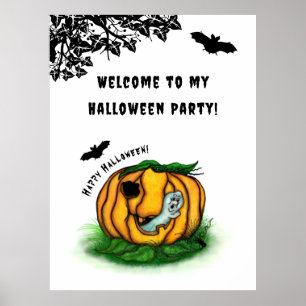 Poster Le fantôme d'Halloween, chauve-souris, fantôme et 