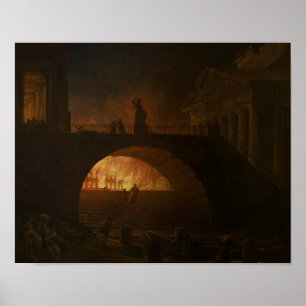 Poster Le feu de Rome - Hubert Robert