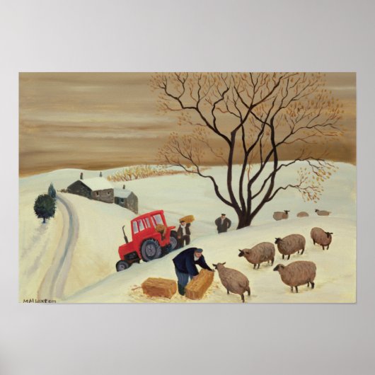 Poster Le foin au mouton par tracteur (Devant)