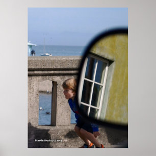 Poster Le garçon court sur le pont