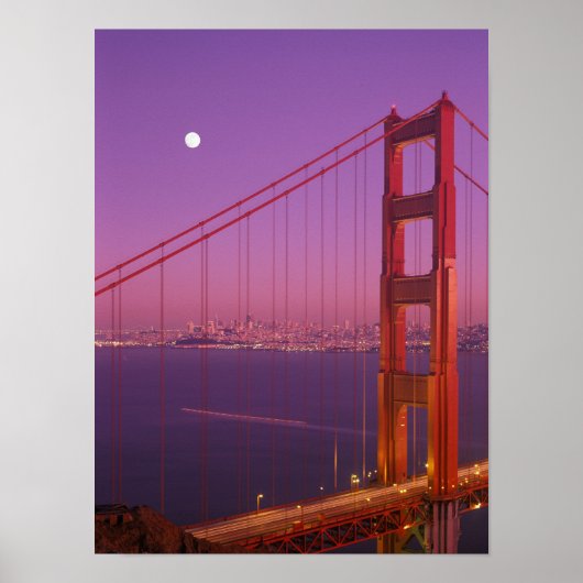 Poster Le Golden Gate Bridge peu après le coucher du sole (Devant)
