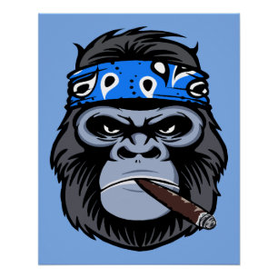 Poster Le gorille du vélo fumer le cigare art animal