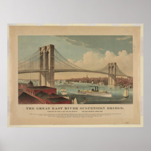 Poster Le grand pont suspendu de l'East River - New York