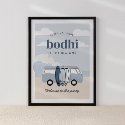 Poster Le grand Surf de plage des garçons à l'anniversair