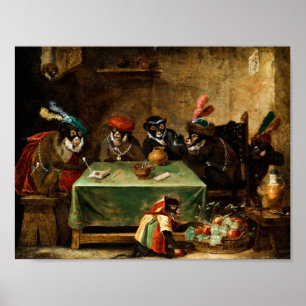 Poster Le groupe de singes fumeurs de tabac