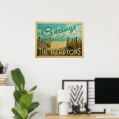 Poster Le Hamptons Beach Vintage voyage (Bureau à domicile)