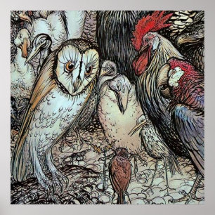 Poster "Le hibou et les oiseaux" par Arthur Rackham