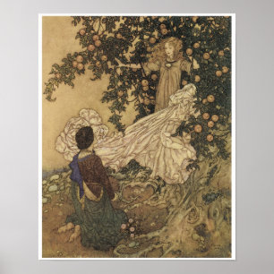 Poster Le jardin du paradis, peinture féerique vintage