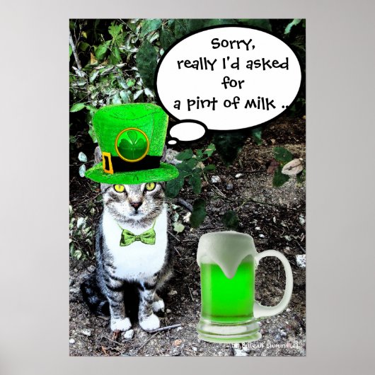 POSTER LE JOUR DE SAINT PATRICK CAT WITH GREEN IRISH (Devant)
