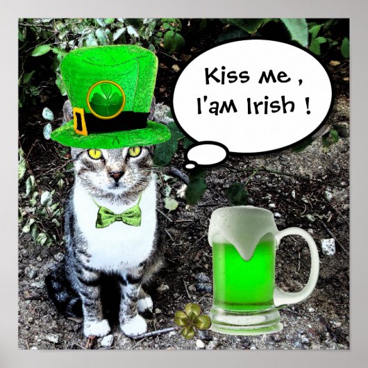 POSTER LE JOUR DE SAINT PATRICK CAT WITH GREEN IRISH (Devant)