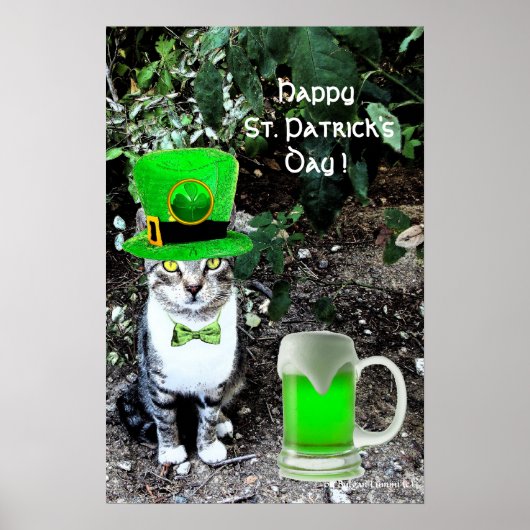 POSTER LE JOUR DE SAINT PATRICK CAT WITH GREEN IRISH (Devant)
