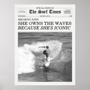 Poster Le journal The Surf Times Newspaper Elle Possède L