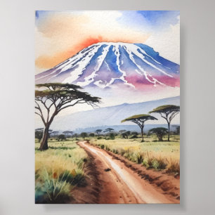 Poster Le Kilimandjaro Tanzanie Aquarelle d'art