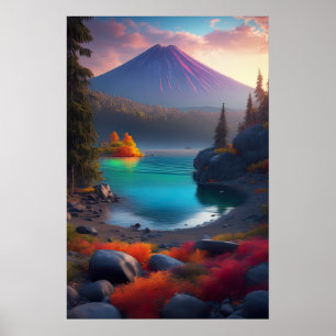 Poster Le lac de Cristal, la forêt et le volcan qui donne
