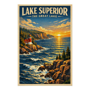 Poster Le lac Supérieur, États-Unis, dans un classique ré