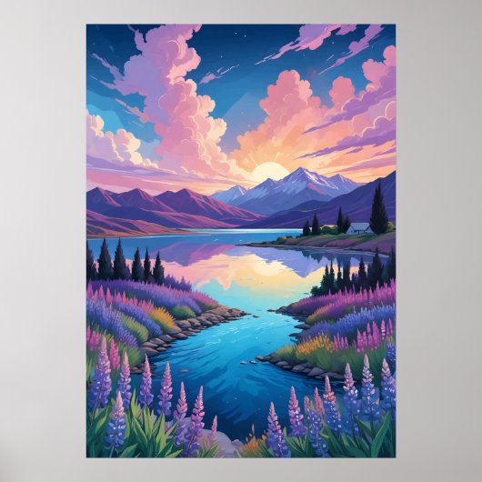 Poster Le lac Tekapo et Lupins (Devant)