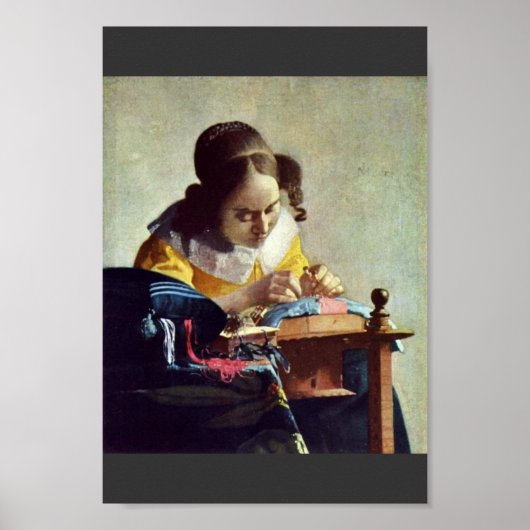 Poster Le Lacemaker, Français La Dentelière, De Vermeer (Devant)