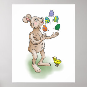 Poster Le lapin de Pâques jongle avec les oeufs de Pâques