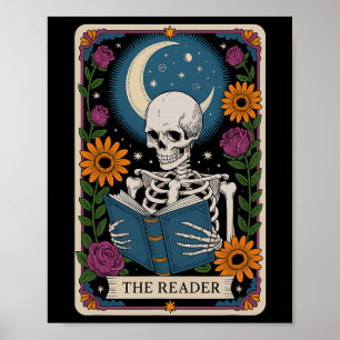 Poster Le lecteur Carte Tarot Squelette Lecture Livre Liv