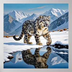 Poster Le léopard des neiges dans le paysage hivernal mon