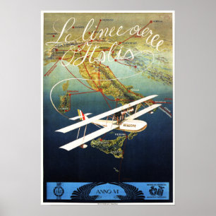 Poster LE LINEE ITALY Airlines Avion Europe Travel Ad