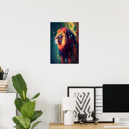 Poster Le Lion Animal Portrait Peinture Faune En Plein Ai (Bureau à domicile)