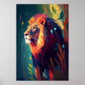 Poster Le Lion Animal Portrait Peinture Faune En Plein Ai (Devant)