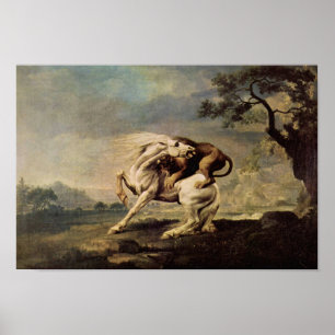 Poster Le lion attaque un cheval