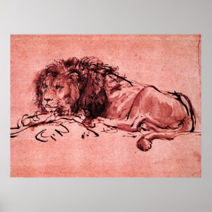 Poster LE LION DU CAP MENANT, par Rembrandt Pink Black