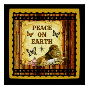 Poster Le lion fixe avec l'agneau