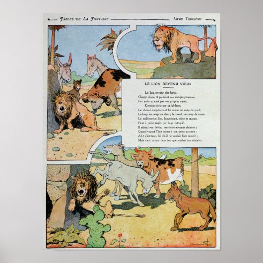 Poster Le lion vieillissant, des fables (Devant)
