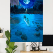 Poster Le loup de lune hurle au loup de nuit de la lune (Bureau à domicile)