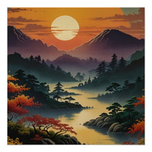 Poster Le majestueux mont Fuji Paysage Mur Art (Devant)