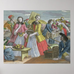 Poster Le marché de fruit (gravure colorée)