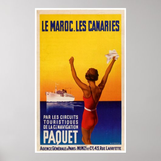 Poster Le Maroc Les Canaries Navire Vintage Ad (Devant)