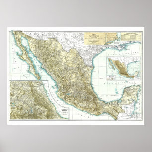 Poster Le "Mexique : Carte 1916 détaillée…