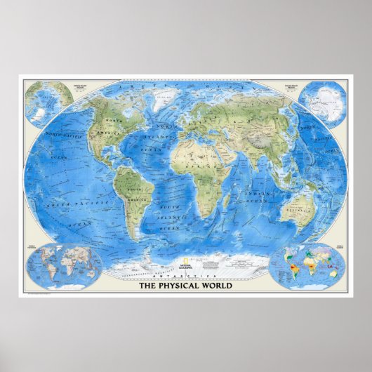 Poster " Le Monde : 2011/aujourd'hui - Carte du Monde Phy (Devant)