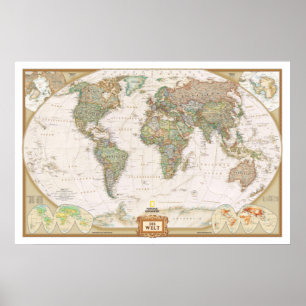 Poster " Le monde : 2015/aujourd'hui - Carte du monde dét