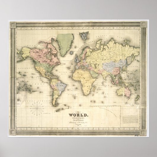 Poster Le monde sur la projection de Mercator | 1840 (Devant)