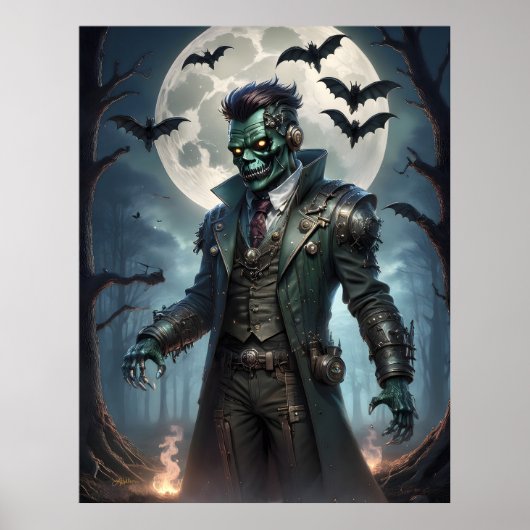 Poster Le monstre de Halloween Steampunk Frankenstein (Devant)