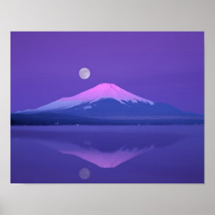 Poster Le mont Fuji au-dessous de la lune