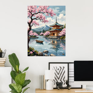 Poster Le mont Fuji aux fleurs de cerisiers