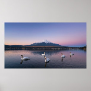 Poster Le Mont Fuji   Lac Yamanaka avec cygnes