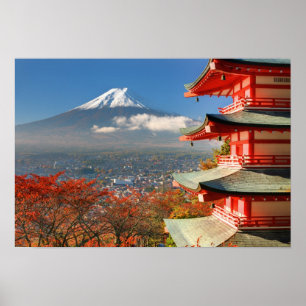 Poster Le mont Fuji vu de derrière la pagode de Chureito