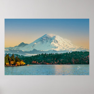 Poster Le Mont Rainier surplombe le lac Washington Sunset